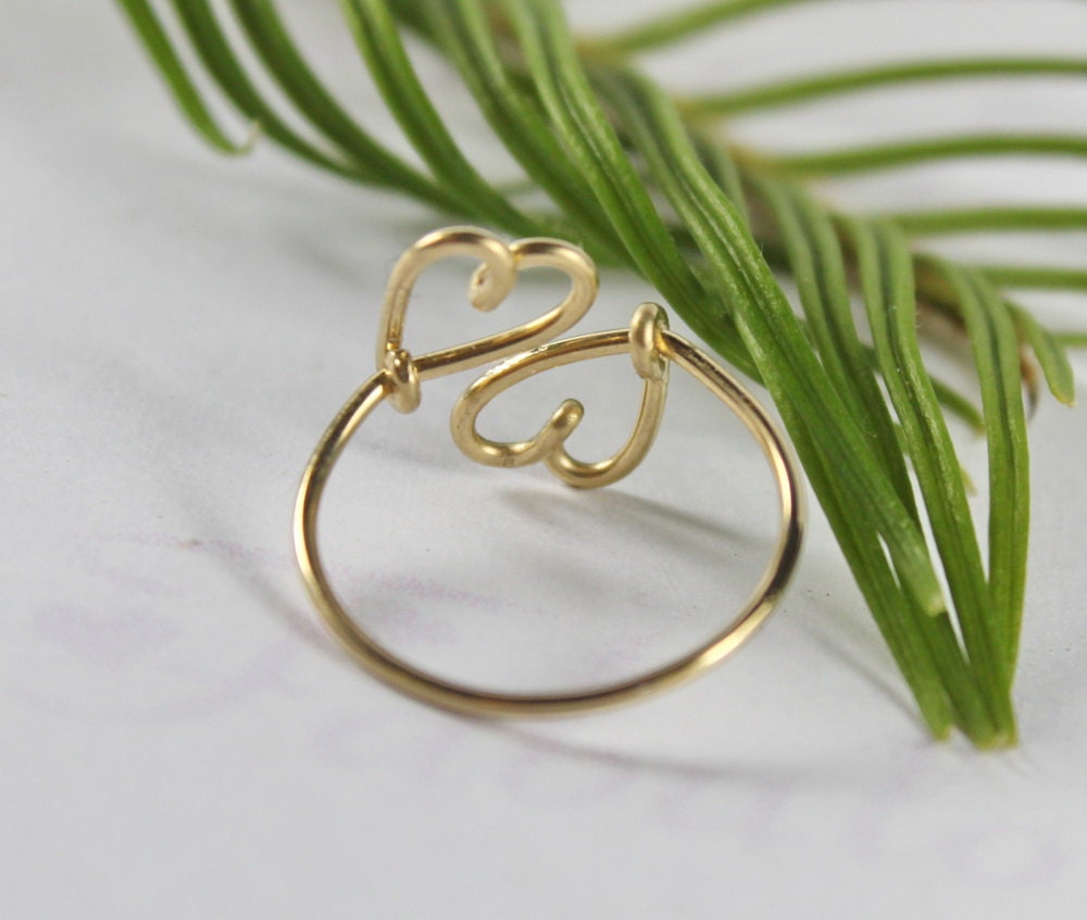 Double Heart Ring - Heart To Heart Love And Friendship Symbol, 14K Gold Filled Wire