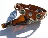 Shiner Farmhouse Ale FM 966 beer bottle cap leather dog collar with paw bottle opener Texas star and silver conchos Any size or color Custom