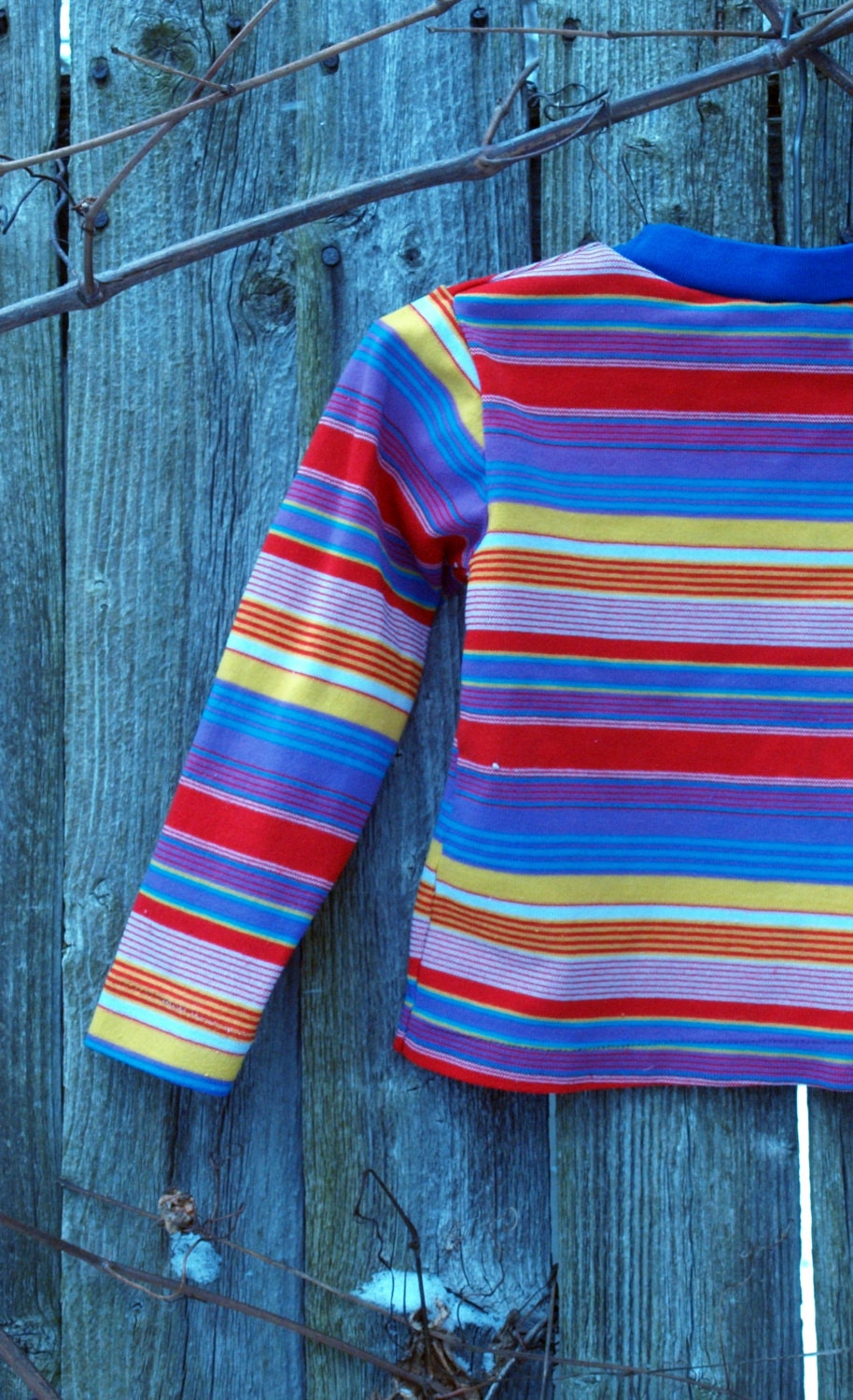vintage little miss holly rainbow striped poly shirt top