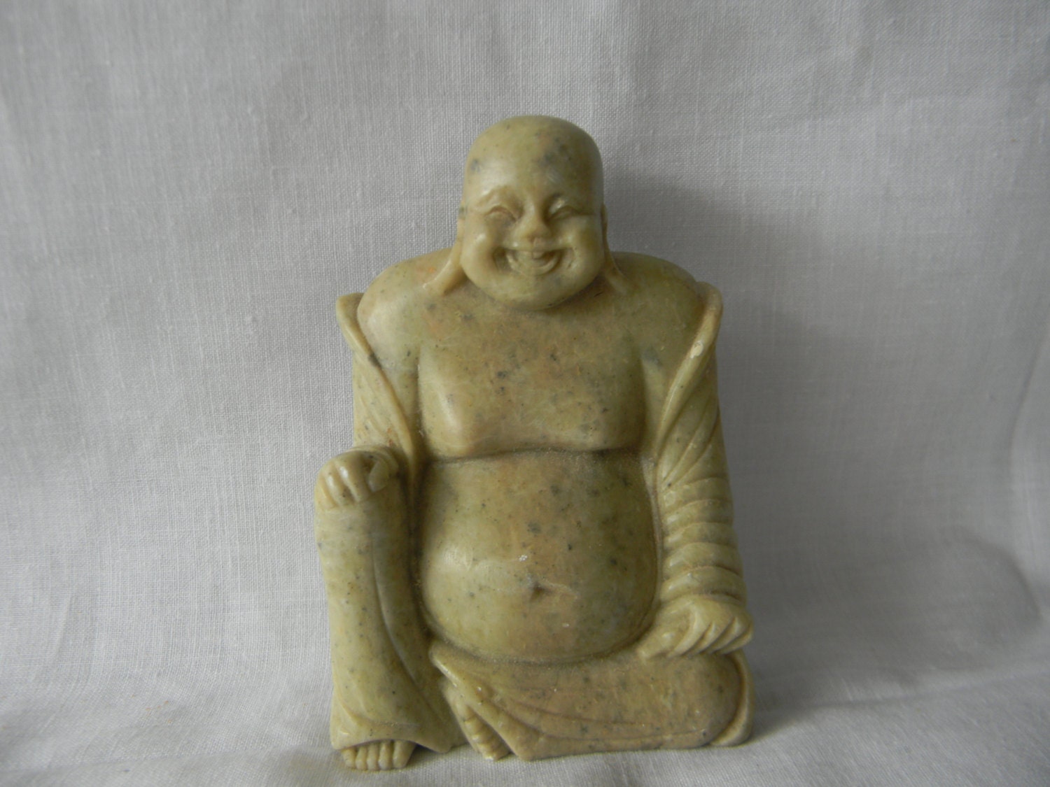 Vintage Hand Carved Soapstone Laughing Buddah Figure Statue Home Decor