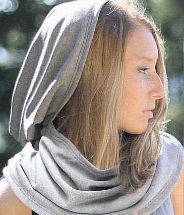 DTE Heather Gray Snood, hood and scarf in one, unique handmade urban style