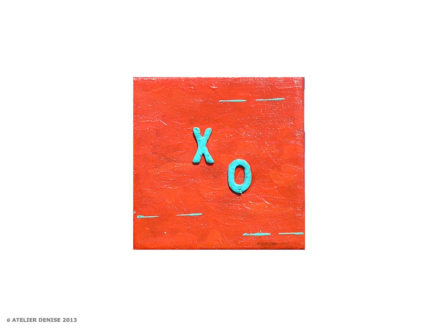 XO Mixed Media Red Aqua Bold Acrylic Painting