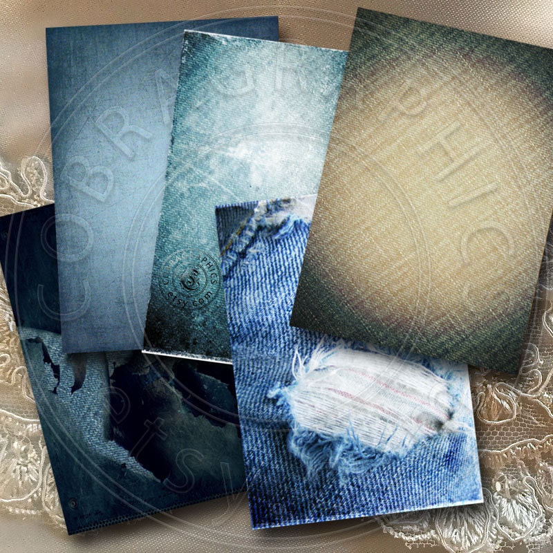 Denim Backgrounds - Digital Collage Sheet CG-635 for ATC ACEO Jewelry Holders, Scrapbooking, Cards - Instant Download