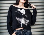 Panda Pullover Oversize style   Cat Pet Animal Print Bat Style Half Body In Black
