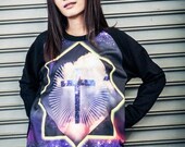 Cross Sweatshirt - Colourful Cross Screenprinted Longsleeved Shirt O'neck In Black.