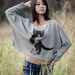 Cat Sweatshirt Pullover Oversize style Cat Pet Animal Print Bat Style Half Body In Grey.