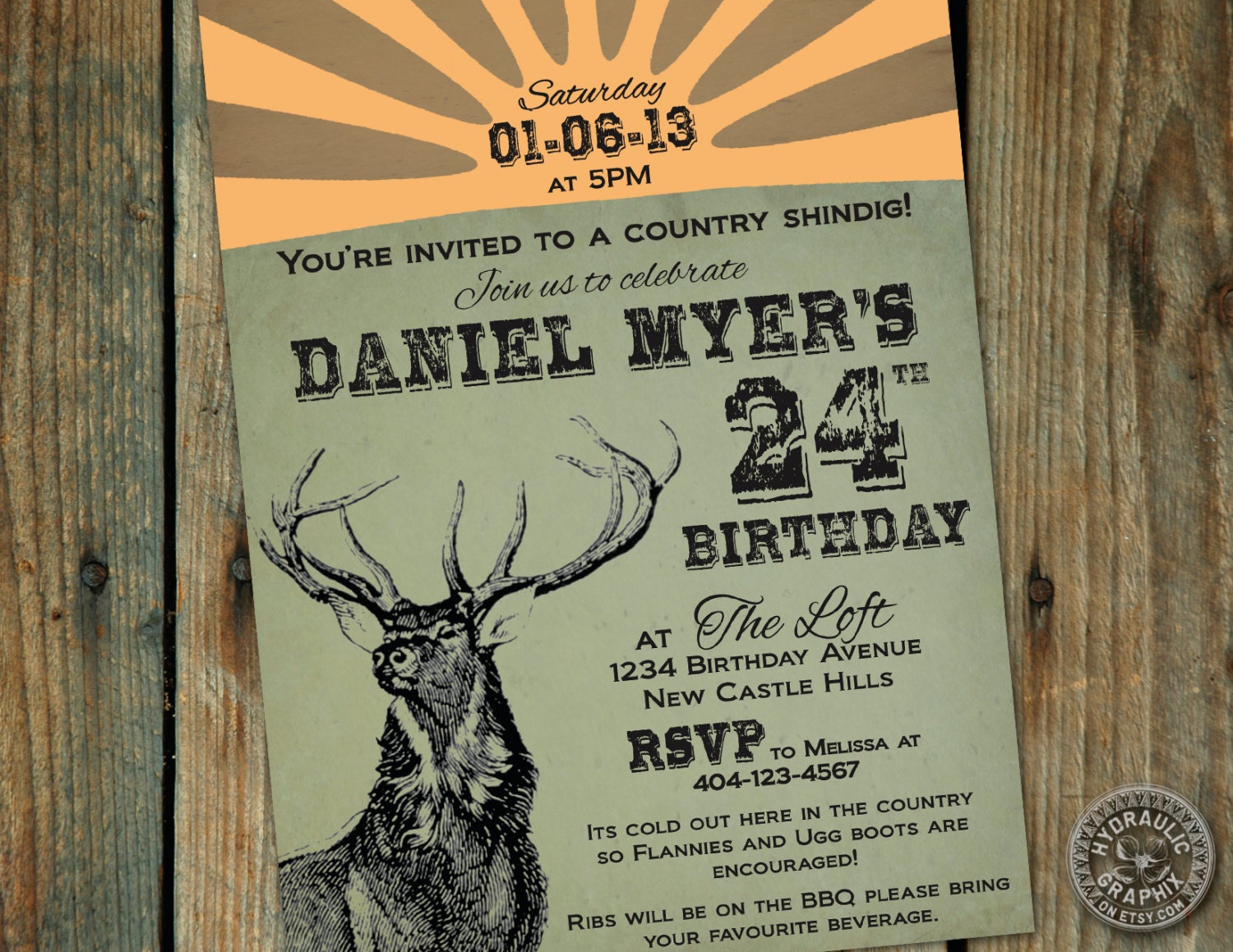 Camouflage, Deer, Hunting Birthday Party Invitation for Country Man, Dad, Husband, boyfriend, Father's Day Il_170x135