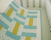 Organic Flannel Quilt Large Baby/Toddler - Teal White Spring Birds - Matching Crib Sheet