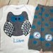 Baby Boy Personalized Rocker Owl Patchwork Onesie with Matching Personalized Polka Dot Leg Warmers
