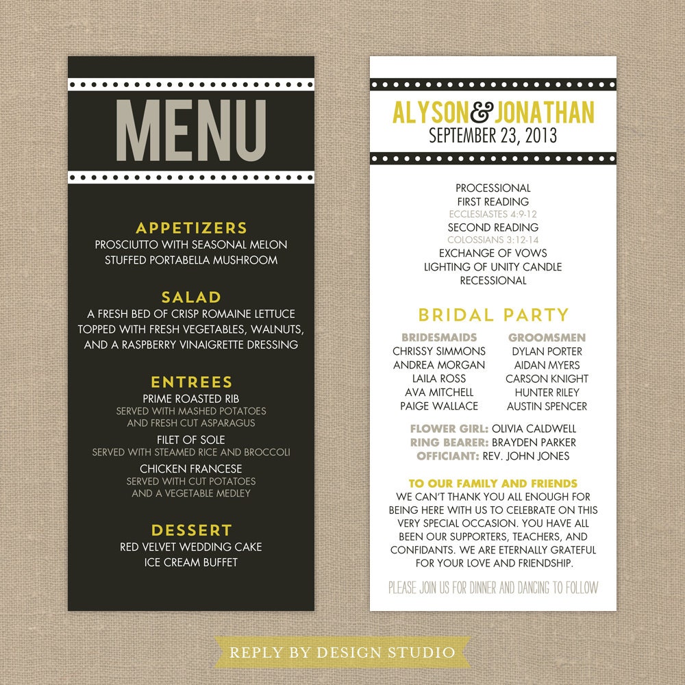 Wedding Menu and Program (Big Love) - Digital Files/DIY (Customizable Modern Design)