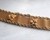 Victorian Revival Mesh Bracelet with Faux Pearl and Coral 1950s Vintage Jewelry Gift