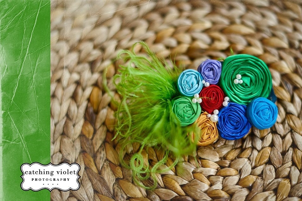 RAINBOW Vintage Shabby Chic Inspired Rosette headband,  PHOTOGRAPHY PROP