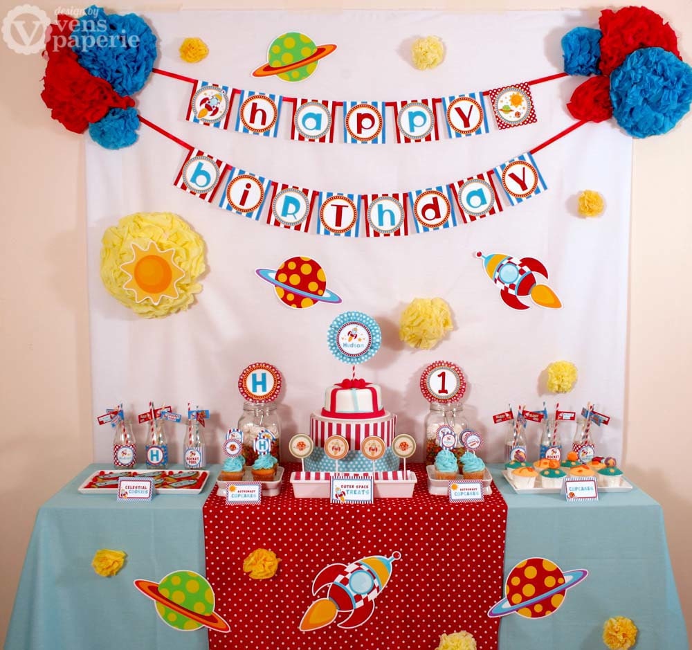 Rocket Space Birthday Party Package Personalized FULL Collection Set - PRINTABLE DIY - PS828CA1x Il_570xn