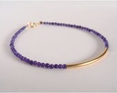 Gold filled bar and purple jade beads bracelet - Friendship bracelet - Everyday jewelry - Minimalist jewelry