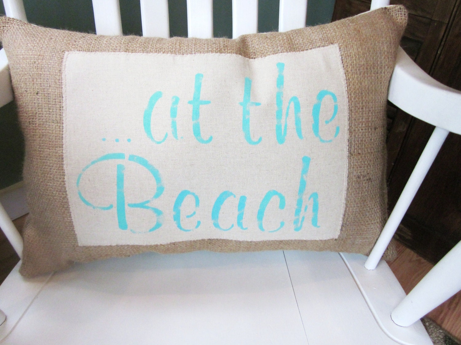 Burlap pillow, burlap beach decor,decorative pillow,  turquoise pillow, shabby chic, farmhouse decor, beach pillow, accent pillows