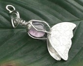 Fluorite and Sterling Silver Etched Butterfly Pendant