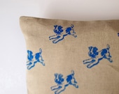 Linen Printed Pillow - Hand Printed Natural Linen Cushion Cover Fox Terrier Dog Puppy