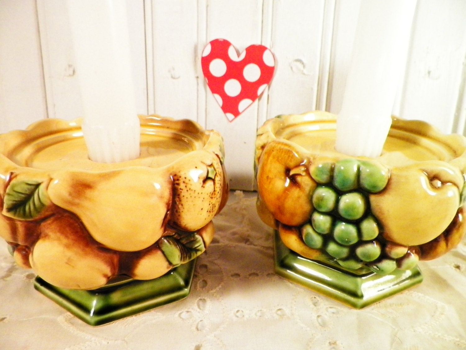 Inarco Yellow Candlesticks, Fruit, Japan, 1970s