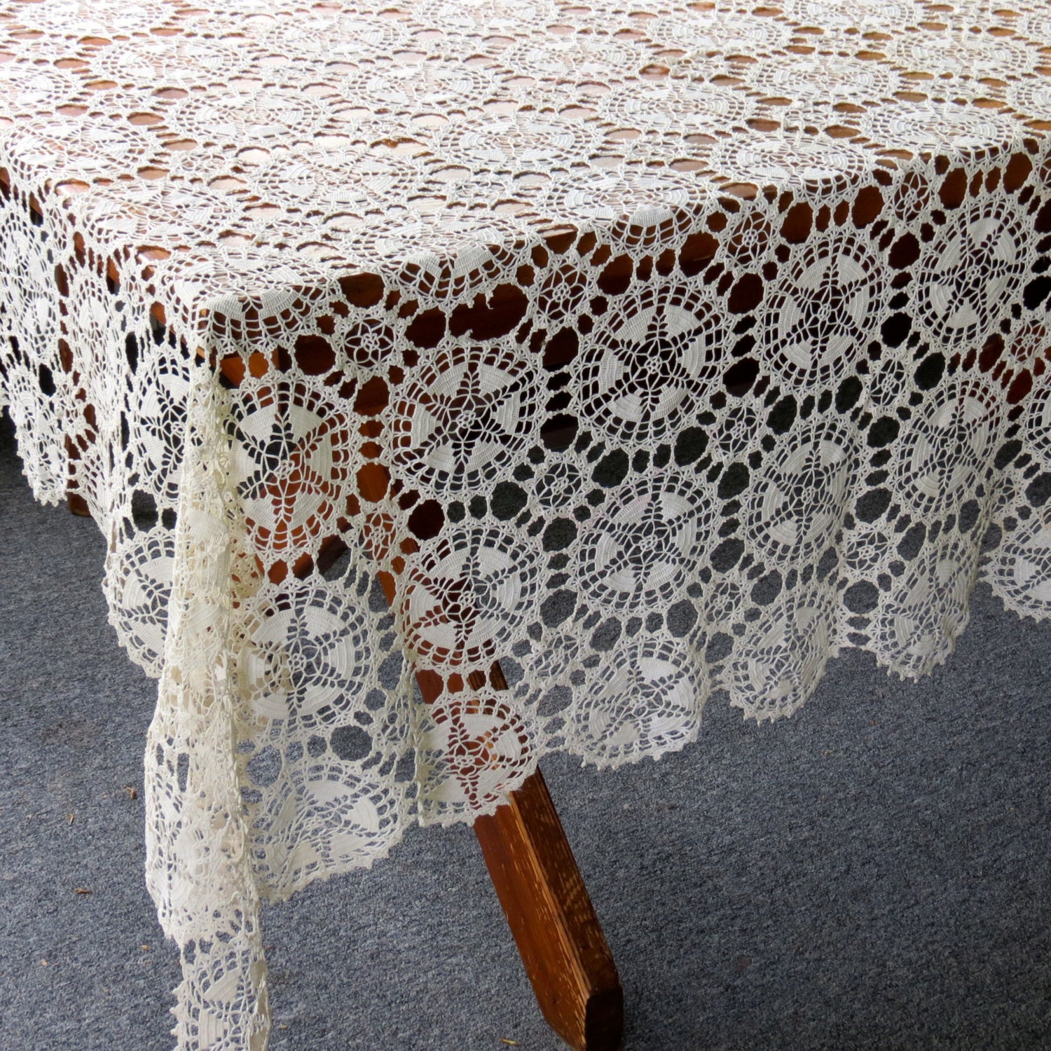 Vintage Lace Tablecloth Crochet Tatted Hand Table Cloth Linen Cotton