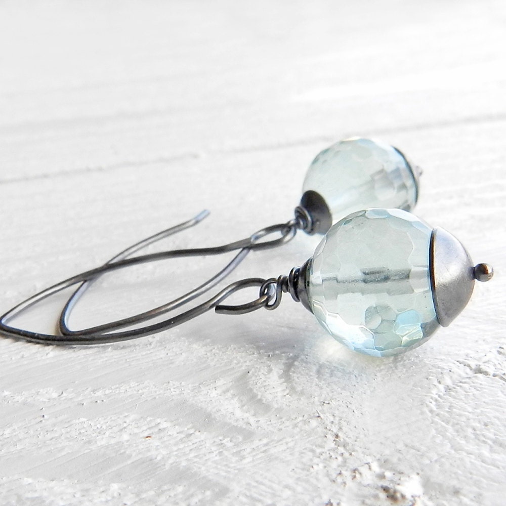 Aquamarine blue earrings, pale aqua blue dangle earrings, sterling silver jewelry, jetteam