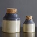 SALE ceramic bottles. pottery containers. cream and navy corked jars. rustic folk modern minimal pottery