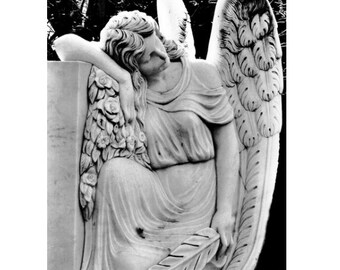 Gothic Dark Art, Quiet Repose, Cemetery Art, Virginia Fine Art Print, Victorian Angel Art, 5x7 Black and White Print, Taphophile