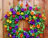 XL 23" Spring/Summer Wreath-Spring Door Wreath-Spring Decor-Rustic MORNING GLORY Floral Wreath-Front Door Wreath-Primitives Country