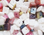 Small Square Shell Chip Mix, White with Colored Chip Mix -- 140 shell beads