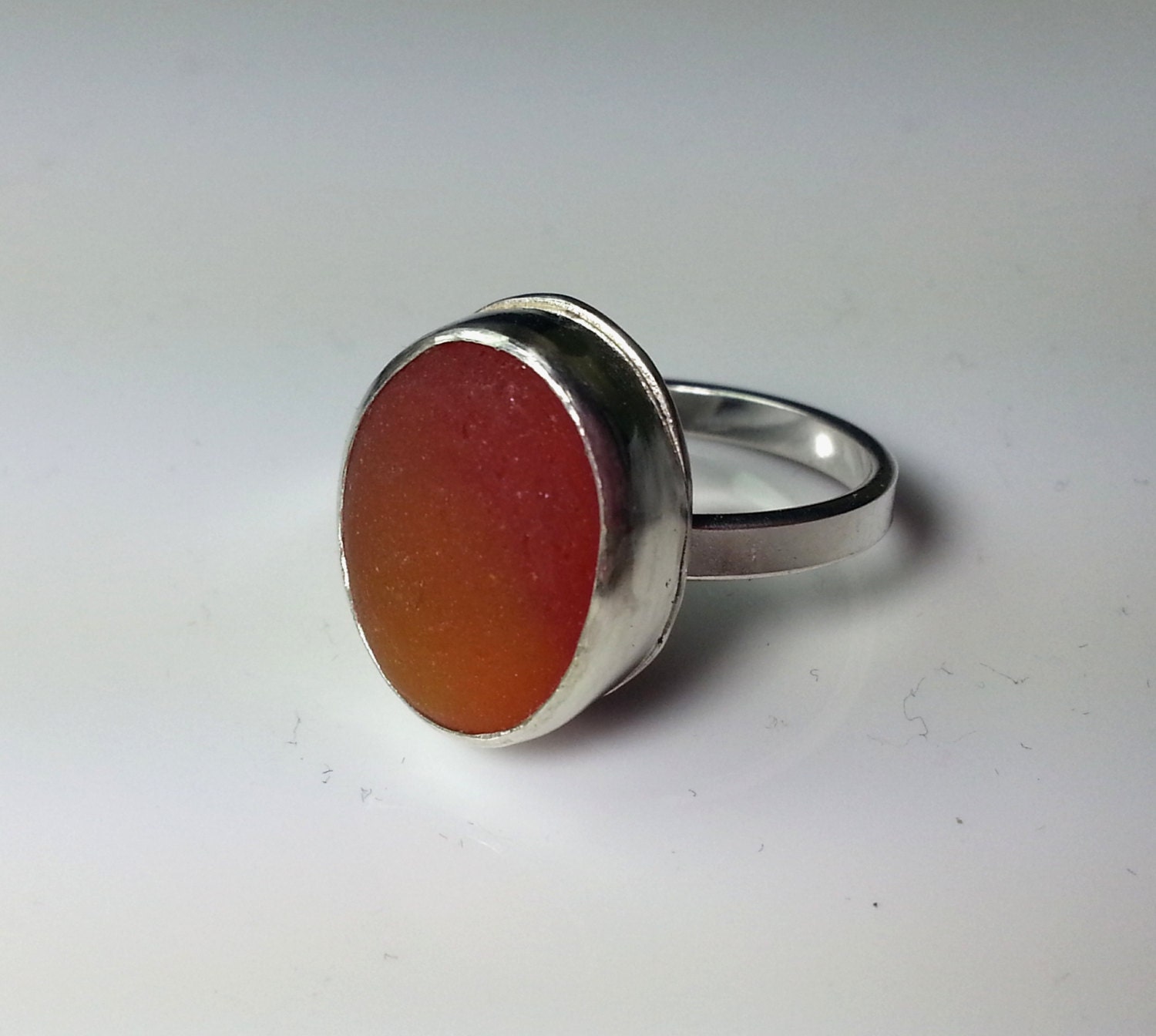 Sea Glass Ring, Sea Glass Jewelry, Sea Glass, Orange, Yellow, Sterling Silver, Recycled Jewelry, Sterling SIlver Ring