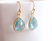 Aqua Glass Gold Frame Earrings-simple everyday jewelry- Bridesmaid,Wife, Girlfriend, Mothers Gift Idea