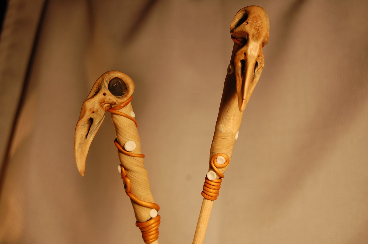 faux bone bird skull bead hair sticks set of two