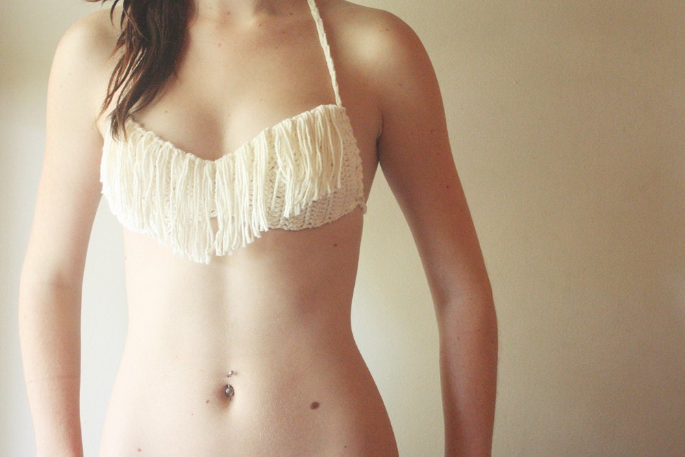 Tea Rose Cotton Fringe Bra / Bikini Top -  Made To Order - Comfortable Summer Boho Chic Style - Spring Fashion Swimwear