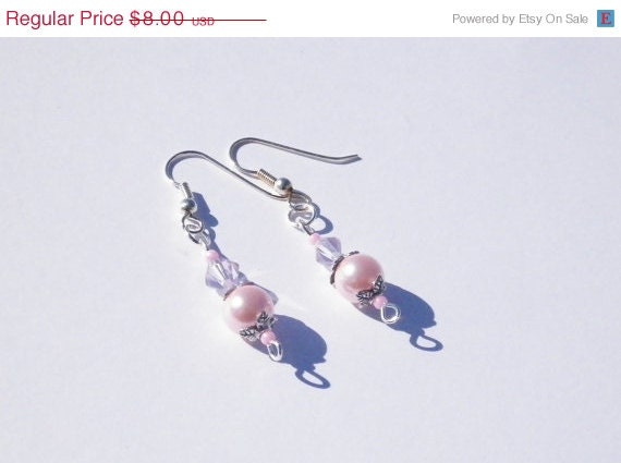 ON SALE Pink Pearl and Crystal Earrings