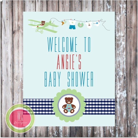 PARTY SIGN - Teddy Bear Aviator Printable Party Sign - Digital Design by WC Designs Il_570xn