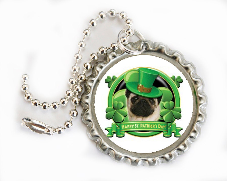 Happy St Patricks Day Bottlecap Keychain -Novelty bottlecap keyring -St Patricks Day zipper chain -Green Irish keyring -Proud Irish