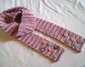 Handmade Knit Skinny Scarf with Vintage Buttons