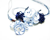 Set of jewelry,ceramic charm jewelry set,blue flowers choker necklace,porcelain charm bracelect,broken china,fashionable gift for her
