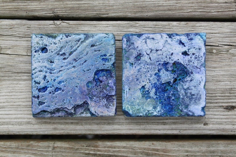 Earth day handpainted  tumbled stone coasters beach wedding hostess gift rustic favor house warming gift