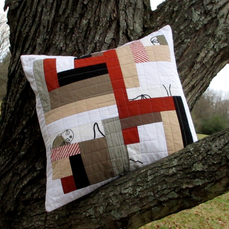 Pillow Cover, Log Cabin Pillow, Quilted Pillow Cover, 18x18