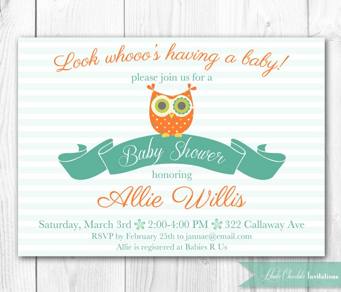 Owl Baby Shower Invitation - Gender Neutral. DIY Printable Owl Invitation. Other color choices available. Il_570xn