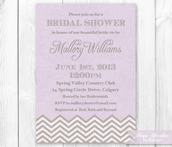 Floral & Chevron Linen Bridal Shower Invitation - Lavender Purple. DIY Printable Bridal Shower or Baby Shower Invitation. Il_570xn