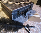 Downtown Abbey Wedding Guest Book Alternative Vintage Style Chest Steampunk Including 70 Wish Cards and Black Feather Pen