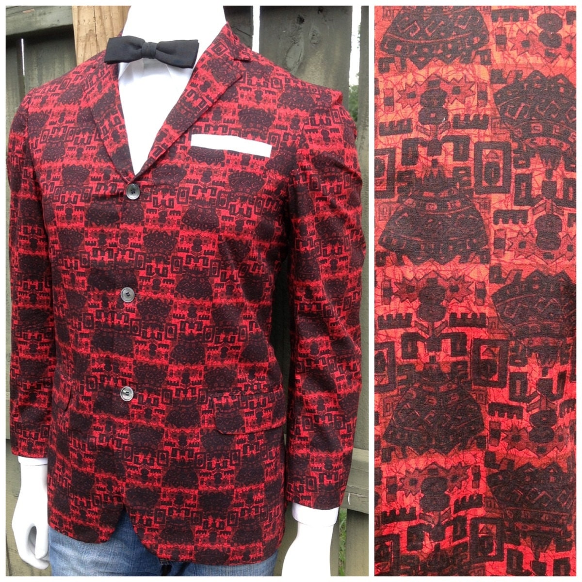 Vintage Red & Black 1960s Steegan 100% Cotton Bermuda Blazer -- Dinner Jacket -- Sports Coat -- Preppy - Ivy League