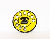 Vintage antique round enamel rotary telephone sign - italian metal sign - yellow blue black sign