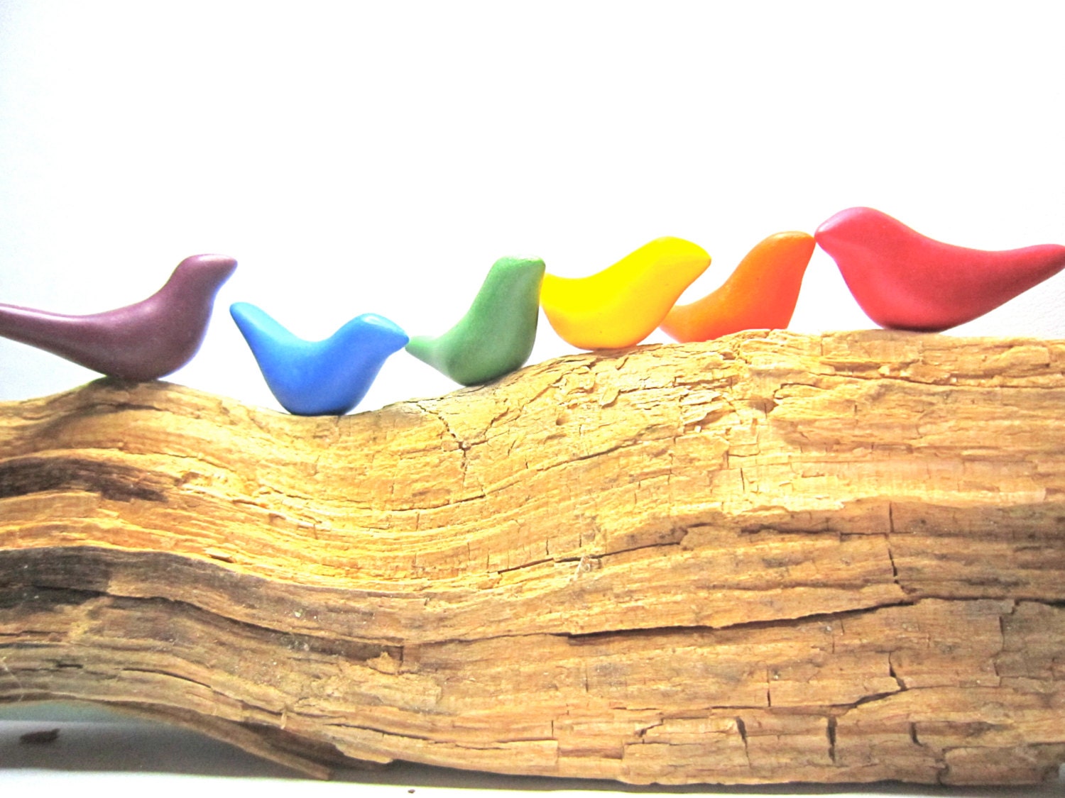 Flock of six handmade tiny birds in the color of your choice rainbow to decorate houseplants polymer clay handmade