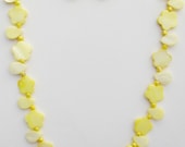 Mother of pearl, yellow flowers, teardrops, gold, chandelier, OOAK, handmade, magnetic, chain, jewelry set, Item S-168