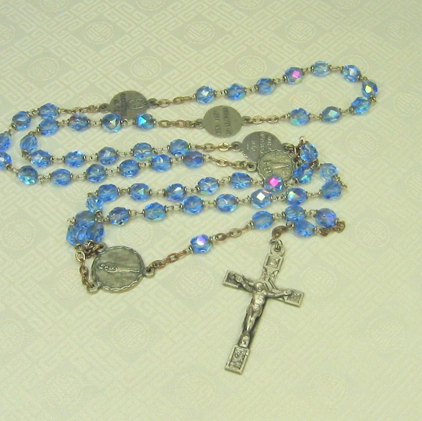 Vintage Blue Crystal Beaded Rosary from Italy