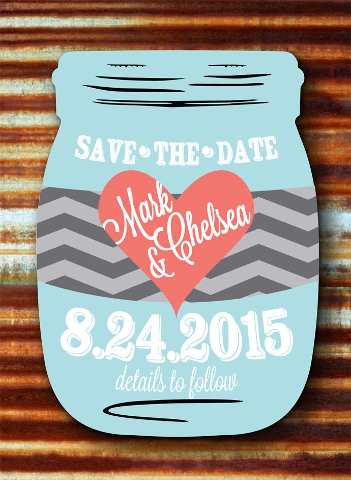 Custom Vintage Wedding Save the Date Vintage Mason Jar Magnets