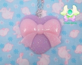 Fairy Kei Heart and Bow Necklace - Lavender Heart with Pink Bow