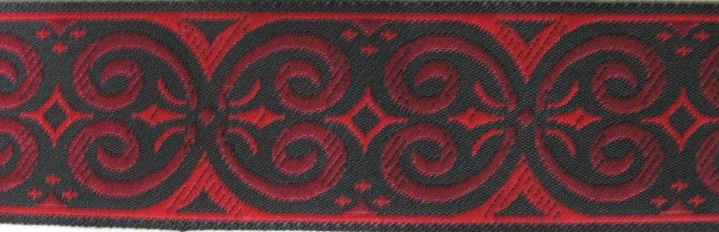 Alberic Dog Collar, Jacquard Ribbon Red, Wine and Black Dog Collar, 3/4" Adjustable Made to Order